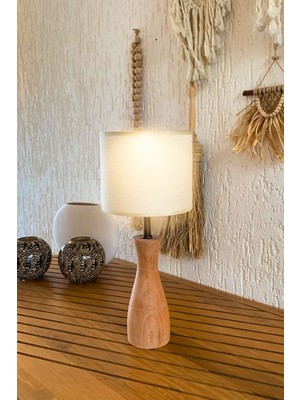 Ahşap Ayaklı Kumaş Silindir Başlı Modern Abajur Aurora