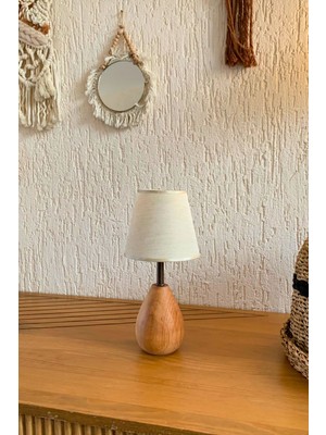Ahşap Ayaklı Kumaş Konik Başlı Modern Abajur Neto