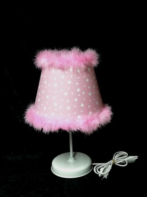 Kız Çocuk Odası Kız Bebek Odası Abajuru, Pembe Yıldız Pembe Tüylü Abajur