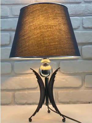 Modern Dekoratif Siyah Metal Angel Model Konik Kumaş Şapkalı Abajur Masa Lambası