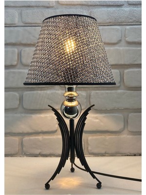 Modern Dekoratif Siyah Metal Angel Model Konik Kumaş Şapkalı Abajur Masa Lambası