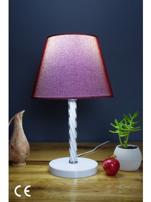 Bordo Elegant Komodin Abajur Beyaz Ayaklı Aydınlatma