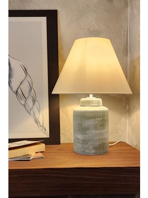 Vintage Seramik Abajur Silindir Yeşil-Konik Beyaz