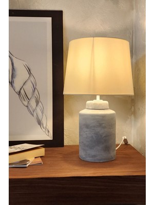 Vintage Seramik Abajur Silindir Gri-Beyaz