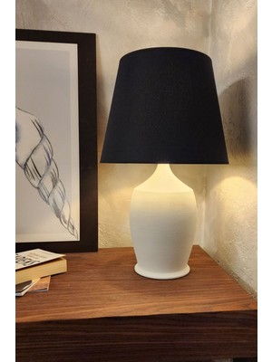 Vintage Seramik Abajur Büyük Ekru-Siyah