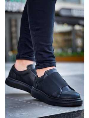 KB-040  Kuback  Siyah Cilt Siyah Yüksek Taban Lastikli Günlük Erkek Ayakkabı
