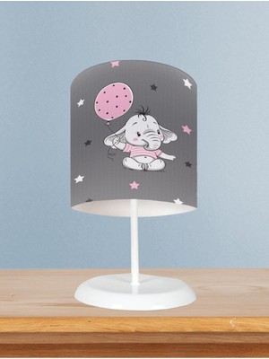 Bebek ve Çocuk Odası Pembe Filli Balonlu Desenli Abajur