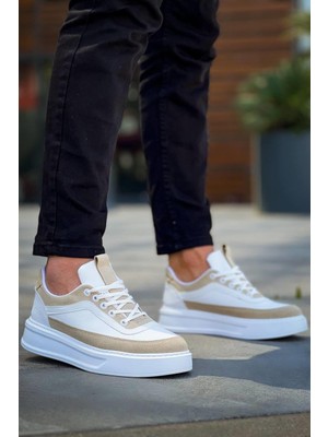 KB-006 Kuback Beyaz Cilt Bej Süet  Yüksek Taban Bağcıklı Günlük Erkek Ayakkabı