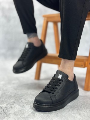 BA0423 Boa Kalın Siyah Yüksek Taban Siyah Bağcıklı Spor Erkek Ayakkabı