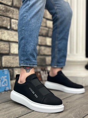 BA0307 Boa Kalın Yüksek Taban Çift Bant Siyah Beyaz Erkek Ayakkabı