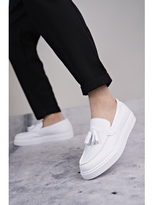 SLW153 Bloom Bağcıksız Püsküllü Cilt Erkek Günlük Spor Klasik Ayakkabı Cbt - Beyaz
