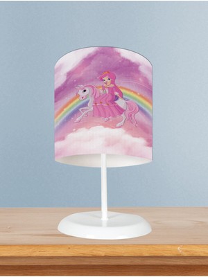 Bebek ve Çocuk Odası Gökuşağı ve Unicorn Desenli Abajur