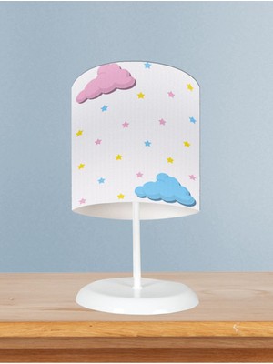 Home Bebek ve Çocuk Odası Pembe Mavi Bulut Desenli Abajur