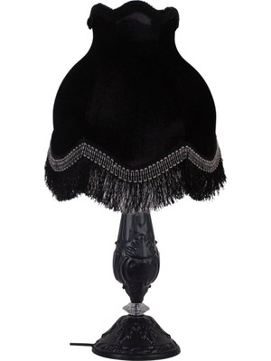 Siyah Kadife Abajur Siyah Metal Ayak Vintage Model Siyah Peri AB0749