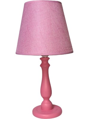Pembe Ahşap Ayaklı Pembe Başlıklı Kız Çocuk Odası Yatak Odası Abajuru