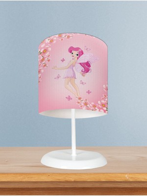 Bebek ve Çocuk Odası Uçan Prenses Kız ve Çiçek Desenli Abajur