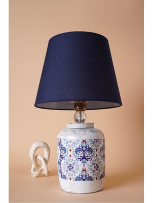 Herbe Handmade Seramik Abajur Lacivert-Beyaz