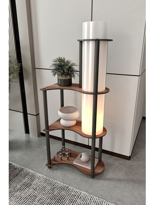 Tina Dekoratif Raflı Modern Lambader Beyaz Abajur