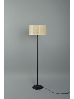 Vica Metal Lambader Siyah-Hasır (38 x 38 x 145  cm )