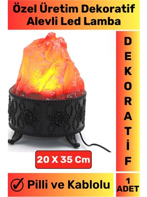 Premium Gerçekçi Ateş Görünümü Ev Ofis Kullanım Şık Dekoratif Hediyelik Pilli Kablolu LED Alev Lamb
