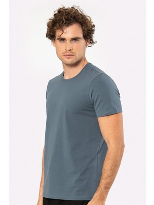 Cacharel Erkek Bisiklet Yaka Likralı T-Shirt 1331/MAVİ