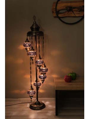 7 Küreli Lambader, Mozaik Türk Lambası, Geleneksel Osmanlı Ev Dekorasyonu, 150 x 46  cm