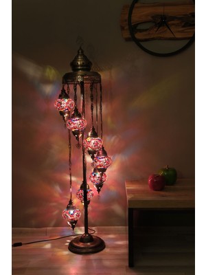 7 Küreli Lambader, Mozaik Türk Lambası, Geleneksel Osmanlı Ev Dekorasyonu, 150 x 46  cm