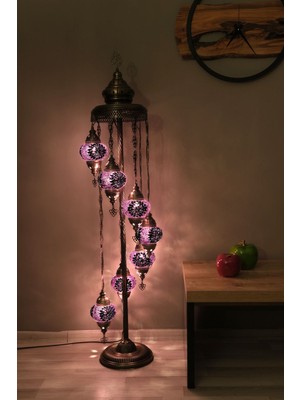 7 Küreli Lambader, Mozaik Türk Lambası, Geleneksel Osmanlı Ev Dekorasyonu, 150 x 46  cm