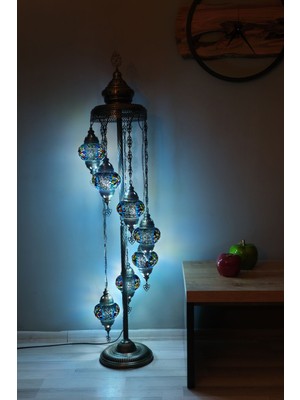 7 Küreli Lambader, Mozaik Türk Lambası, Geleneksel Osmanlı Ev Dekorasyonu, 150 x 46  cm