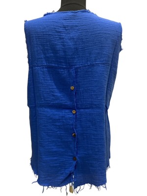 Müslin Pis Dikiş Arkası Düğme Detaylı Bluz