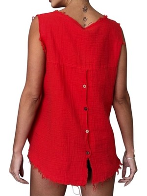 Müslin Pis Dikiş Arkası Düğme Detaylı Bluz