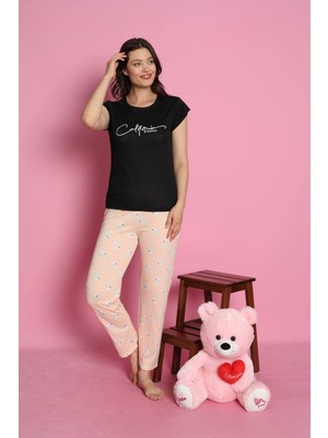 Mlale California Desenli Suprem Kumaş Kısa Kollu Bayan Pijama Takımı 3376-S