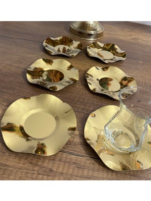Çelik Gold Renk Dalgalı Model 6 Adet Çay Tabağı Bardak Altlığı