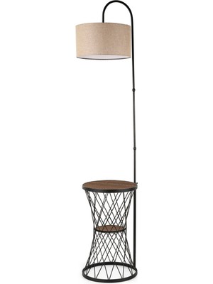 Evsa Sehpa Lambader Siyah Ceviz Ahşap Hasır Şapka