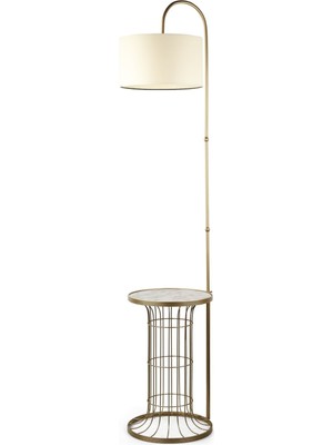 Cemre Sehpa Lambader Eskitme Mermer Ahşap Krem Şapka