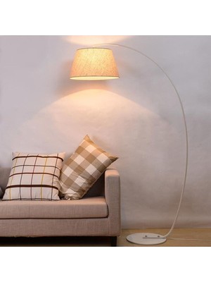 Retro Rustik Beyaz Gövde Krem Kumaş Başlık Metal Lambader Köşe Lambası Şapka ÇAPI:45 cm