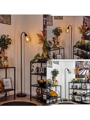 Retro Siyah Kafes Metal Lambader Köşe Lambası