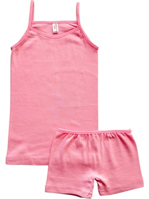 Kız Çocuk %100 Pamuklu Pembe Ince Askılı Atlet Boxer Takımı