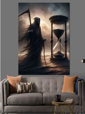 Azrail ve Kum Saati Dekoratif Kanvas - Mdf Ahşap Tablo
