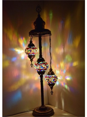 Mozaik Lambader,otantik Lambası,dekoratif Köşe Lambası 3 Lü Mozaik Gece Lambası Model 7