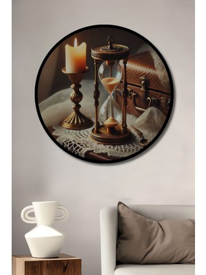 Antika Kum Saati Mum Işığı Ahşap Dekoratif Yuvarlak Salon/ofis/ev Çerçeve Görünümlü Tablo