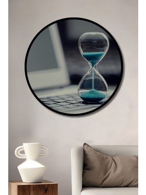 Dekoratif Kum Saati Soyut Sanatt Duvar Tablo Ahşap Yuvarlak Tablo