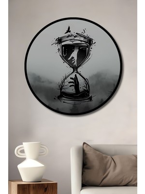 Dekoratif Kum Saati Soyut Sanat Duvar Tablo Ahşap Yuvarlak Tablo