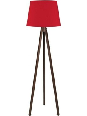 3 Ayaklı Lambader Klasik Abajur Kırmızı Kahverengi Ayak L344