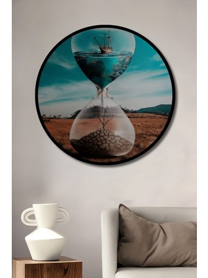 Dekoratif Soyut Sanat Kum Saati Duvar Tablo Ahşap Yuvarlak Tablo