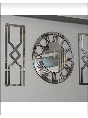 Dekoratif Hediyelik Ahşap Büyük Boy Duvar Saati Kum Saati Aynalı Pleksi Gümüş Duvar Saati Xxl 60 cm
