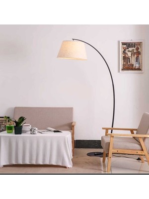 Retro Metal Dekoratif Rustik Siyah C Kol Başlık Köşe Lambası Lambader Krem Başlık Çap:40  cm