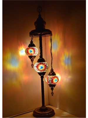 Mozaik Lambader,otantik Lambası,dekoratif Köşe Lambası 3 Lü Mozaik Gece Lambası Model 1
