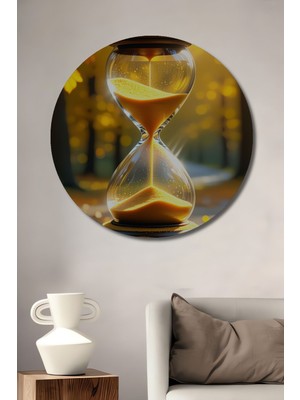 Altın Kum Saati Yağlı Boya Görünümlü Dekoratif Ahşap Ev/işyeri/ofis Yuvarlak Tablo