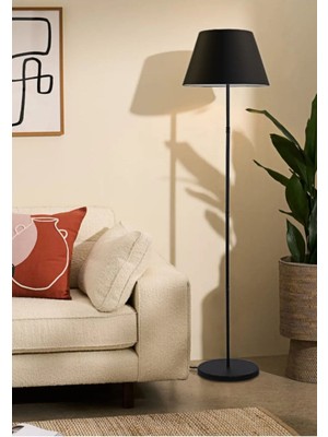 Metal Lambader Siyah Konik Kumaş Abajur 7701